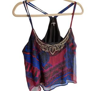 Y2K Charlotte Russe Womens L Beaded Paisley Tank Top Festival Hippie Going Out